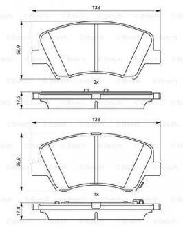 Колодки гальмівні (передние) Hyundai Elantra 10-/ i30 11-/ Kia Ceed/Cerato 12- R15 BOSCH 0 986 494 712 (фото 1)