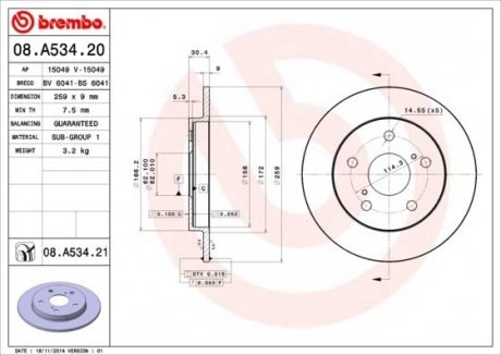 Диск гальмівний BREMBO 08.A534.21 (фото 1)