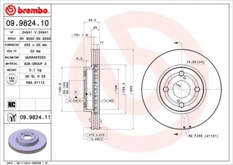 Диск гальмівний BREMBO 09.9824.10 (фото 1)