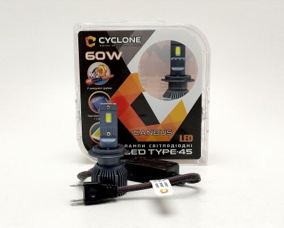 Лампа LED H7 12V 6000K 12000ЛМ 60В (к-т 2 шт) з кулером + CAN модуль CYCLONE Type 45 H7