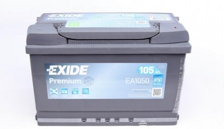 Акумуляторна батарея 105Ah/850A (315x175x205/+R/B13) Premium EXIDE EA1050 (фото 1)