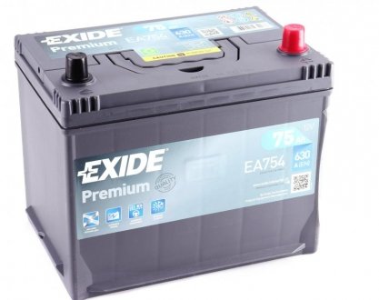 Акумулятор Premium (270×173×222), 75Ач, 630А, R+ EXIDE EA754 (фото 1)
