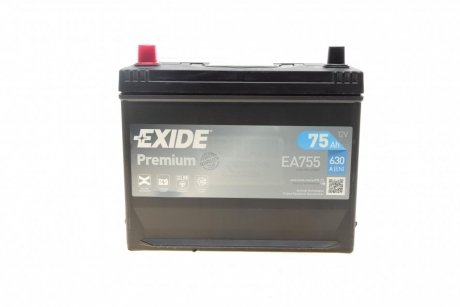 Акумуляторна батарея 75Ah/630A (270x173x222/+L/B01) Premium Азия EXIDE EA755 (фото 1)