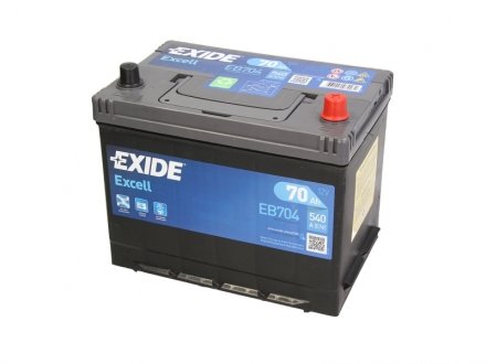 Акумуляторна батарея 70Ah/540A (270x173x222/+R/B9) Excell Азия EXIDE EB704 (фото 1)