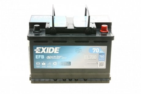 Акумулятор Start-Stop EFB (278×175×190), 70Ач, 720А, R+ EXIDE EL700 (фото 1)