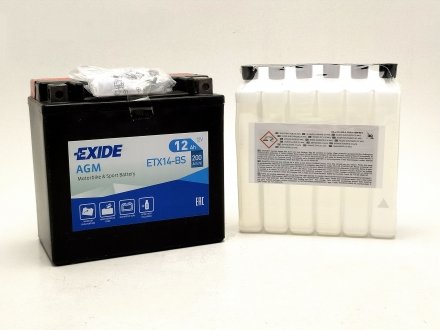 Акумулятор 12А + лівий 200А AGM сухозаряджання EXIDE ETX14-BS (фото 1)