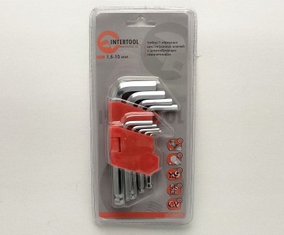 Набір Г-подібних шестигранників (к-т 9 шт) з кулястим наконечником Intertool HT-0605 (фото 1)