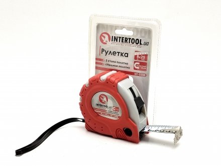 Рулетка із фіксатором 8 м*25 мм Intertool MT-0308 (фото 1)