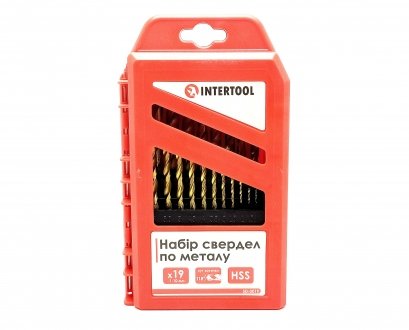 Сверло по металлу (к-т 19 шт) HSS (1.0-10.0) титан Intertool SD-0019 (фото 1)