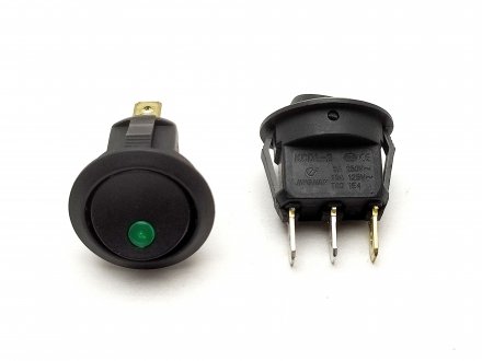 Кнопка ON-OFF круглая, зеленая с подсветкой КНР Китай 101-Е-8