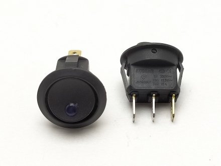 Кнопка ON-OFF круглая, синяя с подсветкой КНР Китай 101-Е-8С/Д