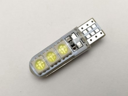 Лампа б/ц LED Т10 12V 6 диодов белая силікон Квант W2,1x9,5d /12V / 06124 (фото 1)