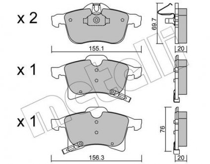 Колодки гальмівні (передние) Opel Astra H 04-/Combo 01-/Corsa C/D/E 03-/Meriva A/B 03-/Zafira B 05- Metelli 22-0539-0 (фото 1)