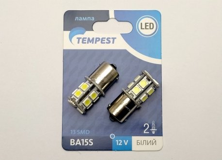 Лампа одноконтактна LED P21W 12V 13 діодів WHITE кукурудза (к-т 2 шт)) TEMPEST TP-201S25-12V (фото 1)