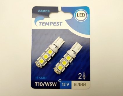 Лампа б/ц LED Т10 12V 13 диодов белая WHITE кукурузка (к-т 2 шт) TEMPEST TP-212T10-12V (фото 1)